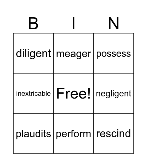 Vocabulary Aug 4 - 10 Bingo Card