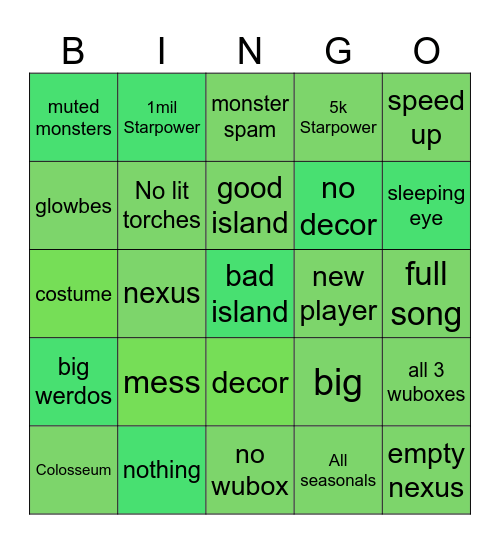 msm Bingo Card