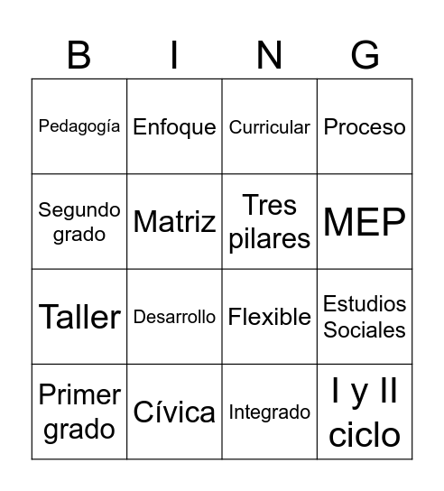 Estudios Sociales y Educación Cívica Bingo Card