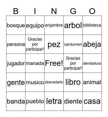 Plurales que no parecen Plurales Bingo Card