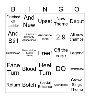 Summer Slam Bingo Card