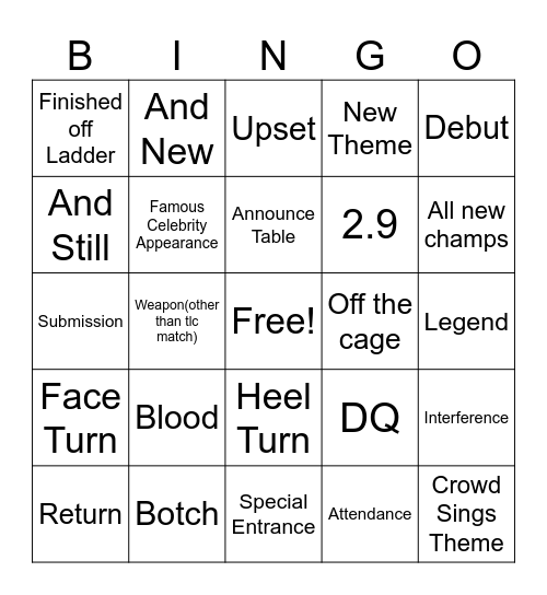 Summer Slam Bingo Card