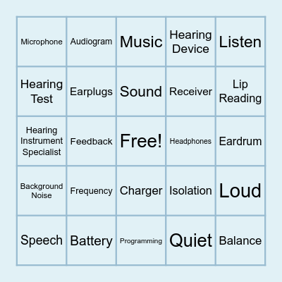 HEARING HEALTH BINGO! Bingo Card