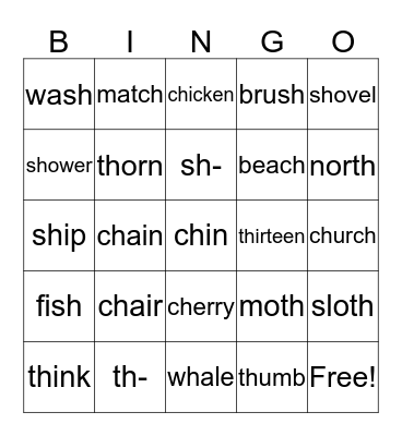 Digraph Bingo Card