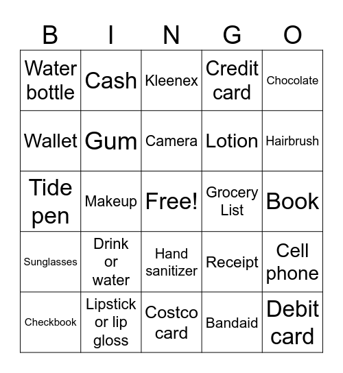 What’s In Your Purse Bingo Card
