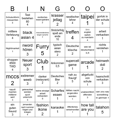 taiwan max punkte bestrafung haare färben Bingo Card