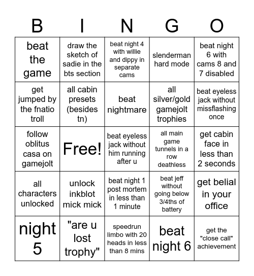 Oblitus casa Bingo Card