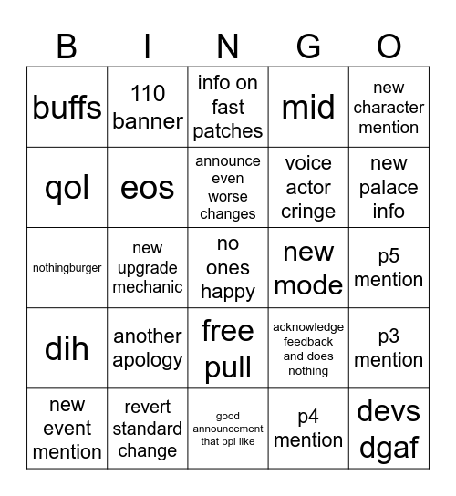 p5x stream bingo Card