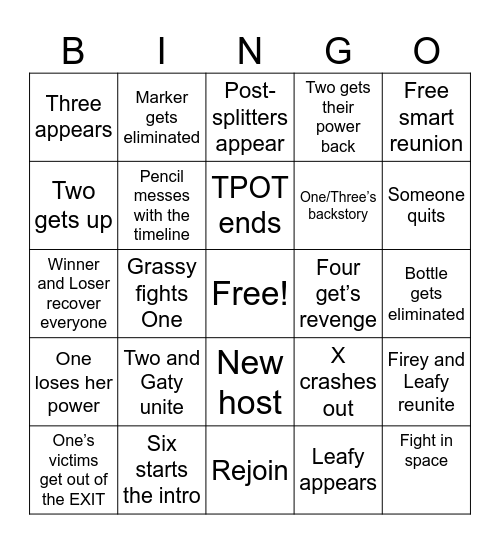 TPOT 20 Bingo Card Bingo Card