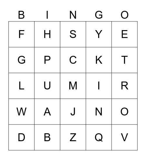Book alphabet Bingo Card