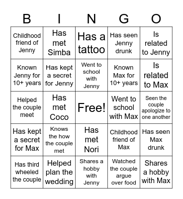 Wedding Bingo Card