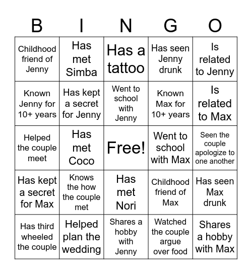 Wedding Bingo Card