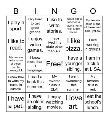 Get To Know You Bingo Card
