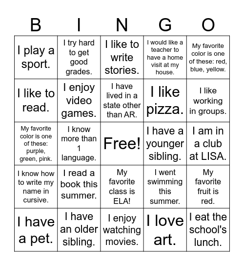 Get To Know You Bingo Card