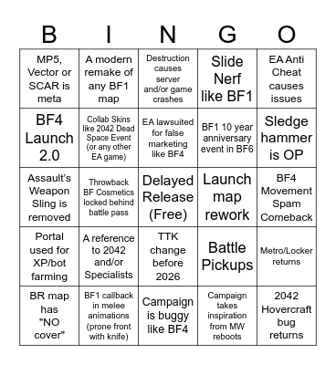 Battlefield 6 Bingo Card