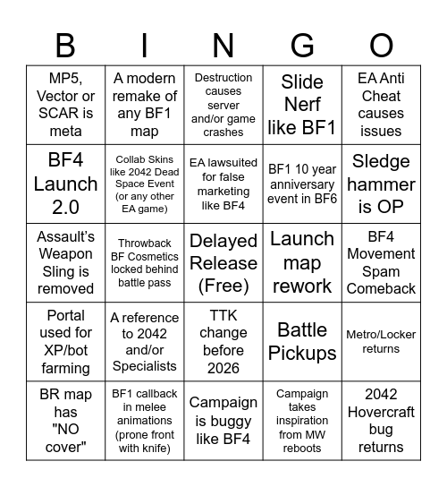 Battlefield 6 Bingo Card