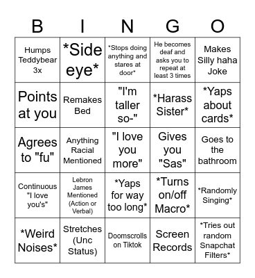 Boyfriend Call Bingo Card