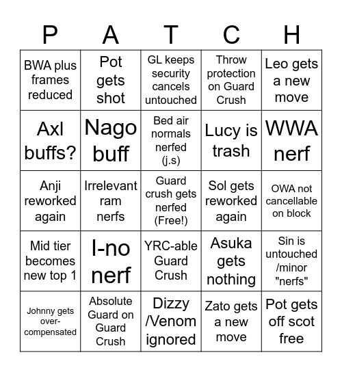 AUG PATCH BINGO Card
