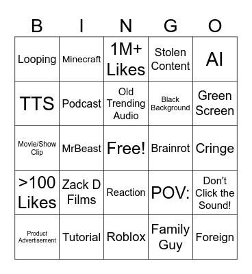 YouTube Shorts (N25) Bingo Card