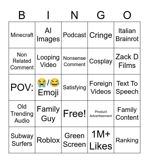 YouTube Shorts (N25) Bingo Card