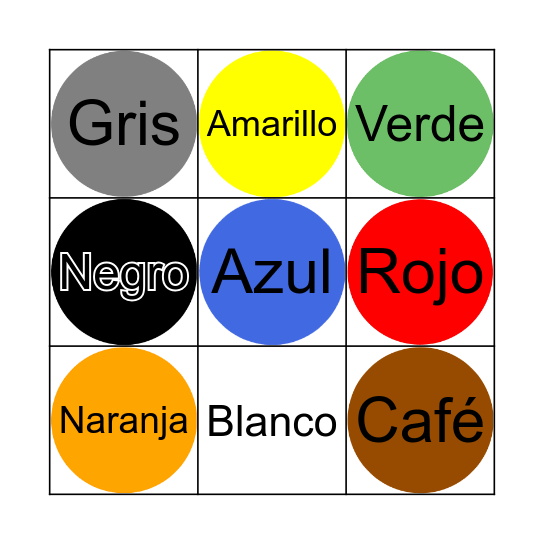 All major colours Bingo Card
