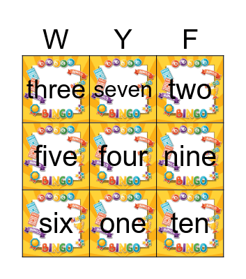 Number Spelling 1-10 Bingo Card