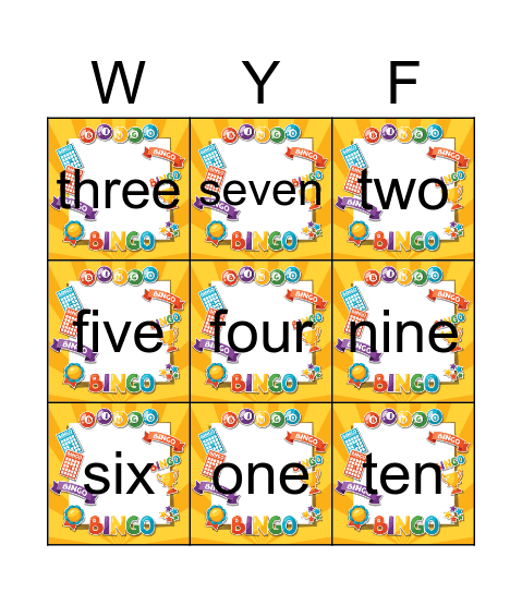 Number Spelling 1-10 Bingo Card