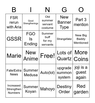 FGO 10th Anni Bingo Card