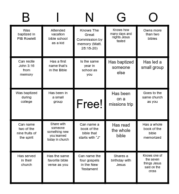 Christian Bingo! Find someone who... Bingo Card