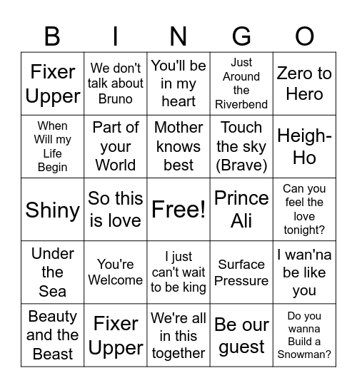 Music Bingo Card