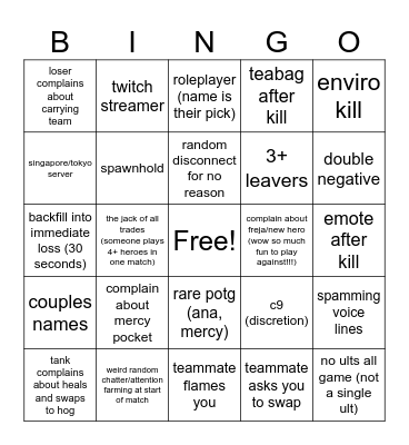 overwatch bingo Card