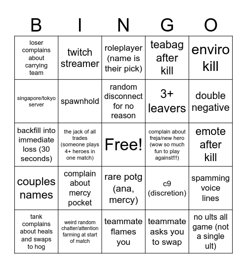 overwatch bingo Card