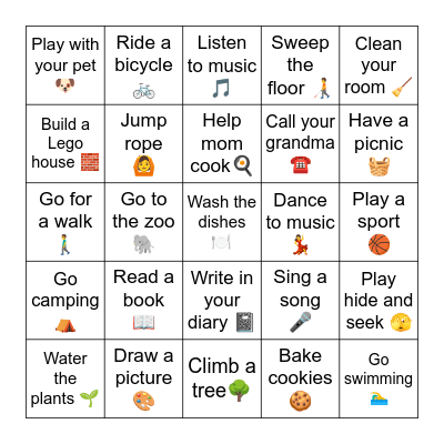 Screen-Free Challenge Bingo Card