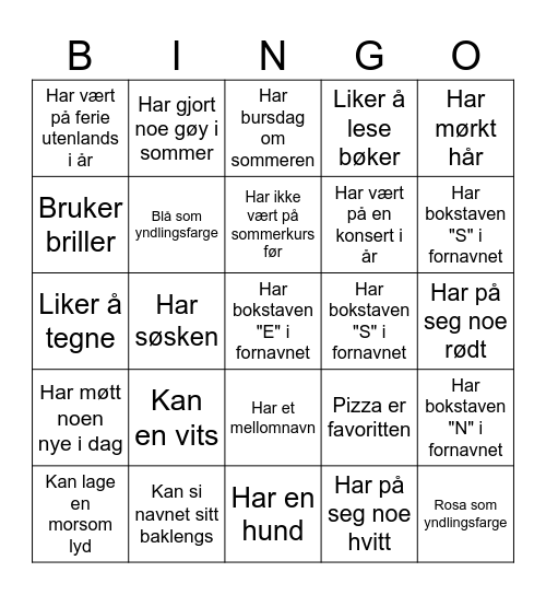 Sommerkurs bingo!!! Bingo Card