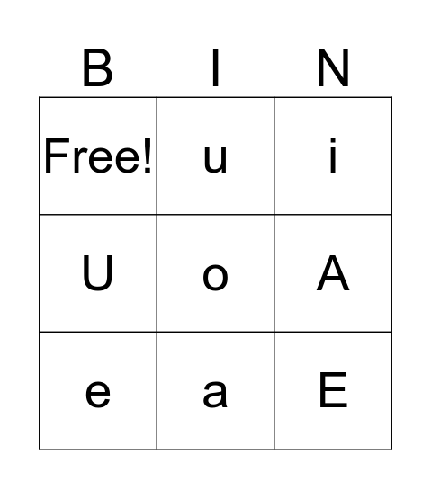 Vocales Bingo Card