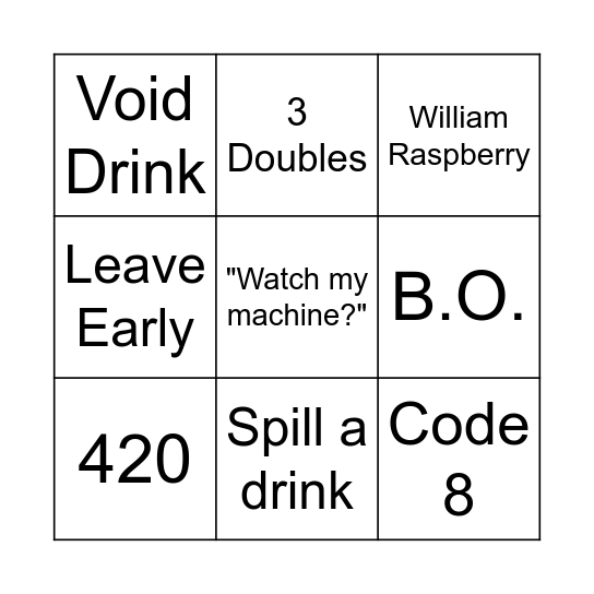 Cocktailing Bingo Card