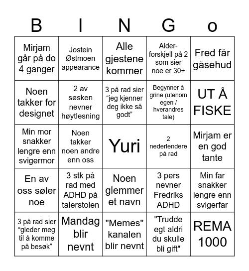 Bryllups bingo Card