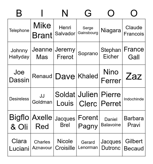 Envoyez la musique a Frouzins Bingo Card