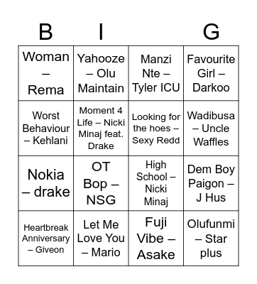 Joy's Bingo N Beats - Birthday Party Bingo Card