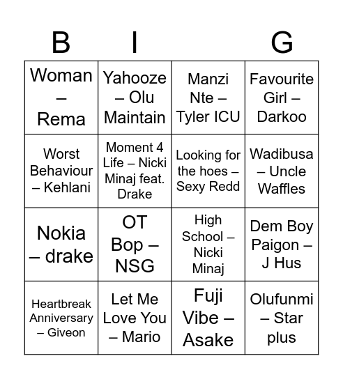 Joy's Bingo N Beats - Birthday Party Bingo Card