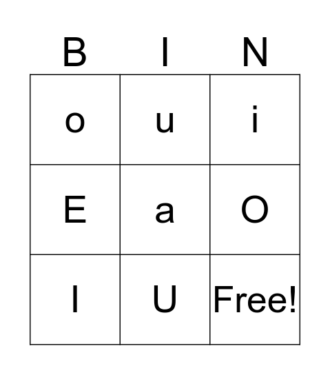 Vocales Bingo Card