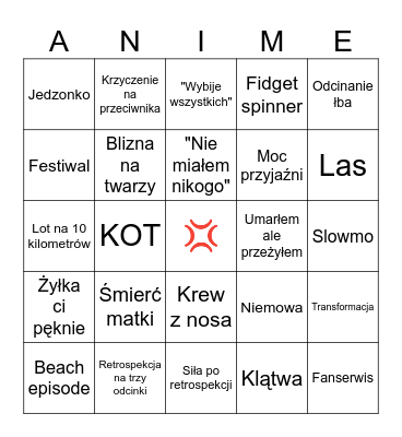 Anime bingo Card