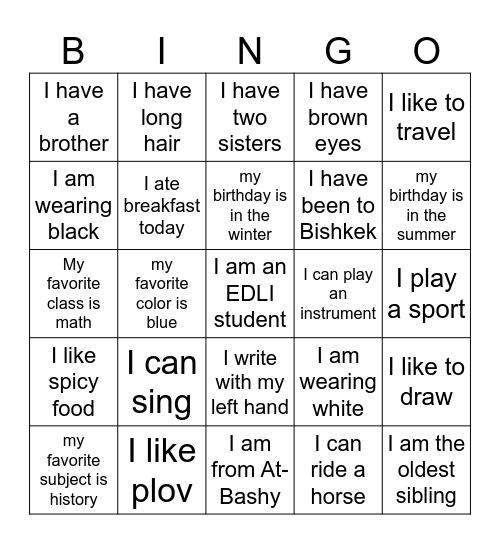 Introductions Bingo Card