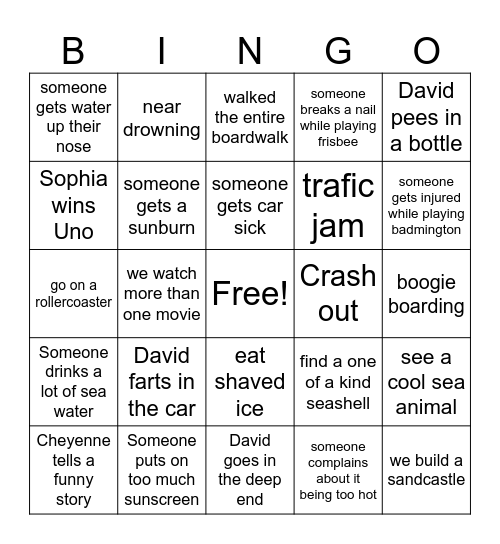 Myrtle Beach Bingo Card