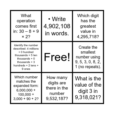 Number Cruncher - Math Review Day Bingo Card