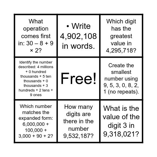 Number Cruncher - Math Review Day Bingo Card