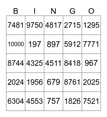 Matematika Bingo Card