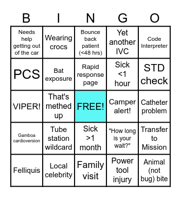 Sunday Funday ED Bingo Card