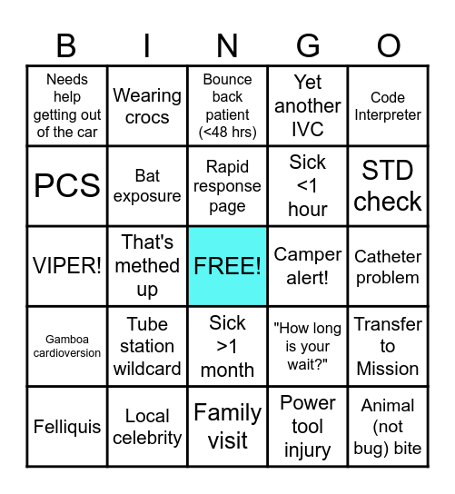 Sunday Funday ED Bingo Card