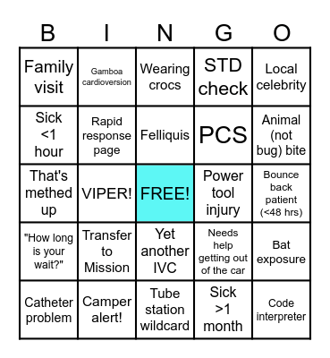 Sunday Funday ED Bingo Card